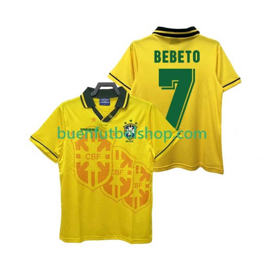 Camiseta de Fútbol Brasil BEBETO 7 Retro 1994 Primera Equipación Manga Corta Hombre