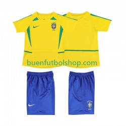 Camiseta de Fútbol Brasil Retro 2002 Primera Equipación Manga Corta Niño
