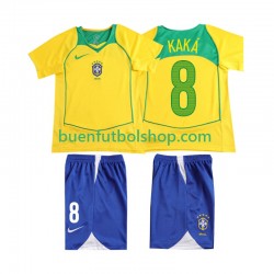 Camiseta de Fútbol Brasil KAKA 8 Retro 2004 Primera Equipación Manga Corta Niño