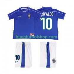 Camiseta de Fútbol Brasil RIVALDO 10 Retro 1998 Segunda Equipación Manga Corta Niño