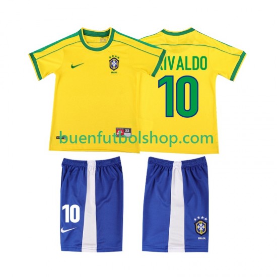 Camiseta de Fútbol Brasil RIVALDO 10 Retro 1998 Primera Equipación Manga Corta Niño Camiseta de Fútbol Brasil RIVALDO 10 Retro 1998 Primera Equipación Manga Corta Niño