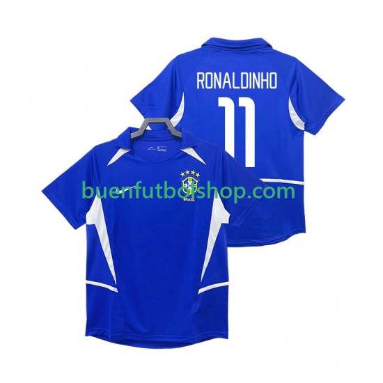 Camiseta de Fútbol Brasil RONALDINHO 11 Retro 2002 Segunda Equipación Manga Corta Hombre Camiseta de Fútbol Brasil RONALDINHO 11 Retro 2002 Segunda Equipación Manga Corta Hombre