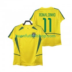Camiseta de Fútbol Brasil RONALDINHO 11 Retro 2002 Primera Equipación Manga Corta Hombre
