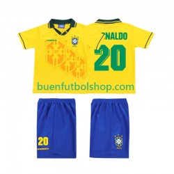 Camiseta de Fútbol Brasil RONALDO 20 Retro 1994 Primera Equipación Manga Corta Niño