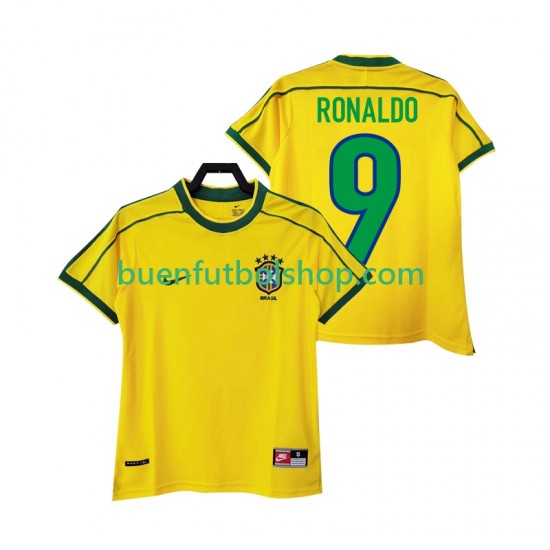 Camiseta de Fútbol Brasil RONALDO 9 Retro 1998 Primera Equipación Manga Corta Hombre Camiseta de Fútbol Brasil RONALDO 9 Retro 1998 Primera Equipación Manga Corta Hombre
