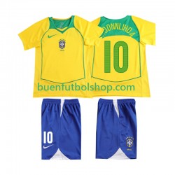 Camiseta de Fútbol Brasil RONALOINHO 10 Retro 2004 Primera Equipación Manga Corta Niño