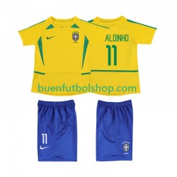 Camiseta de Fútbol Brasil RONALOINHO 11 Retro 2002 Primera Equipación Manga Corta Niño