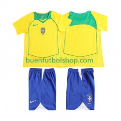 Camiseta de Fútbol Brasil Retro 2004 Primera Equipación Manga Corta Niño