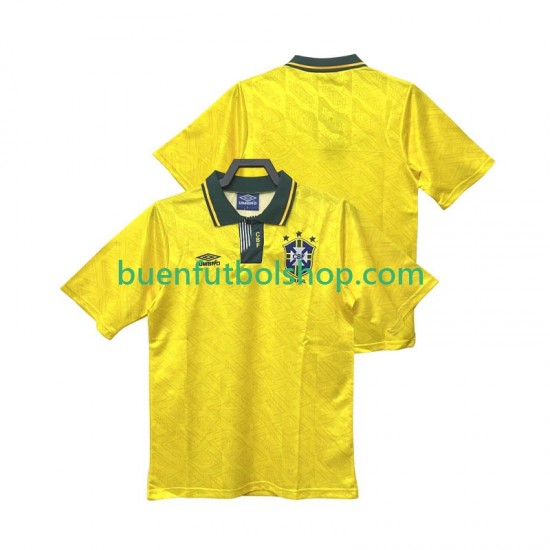 Camiseta de Fútbol Brasil Retro 1991 1993 Primera Equipación Manga Corta Hombre
