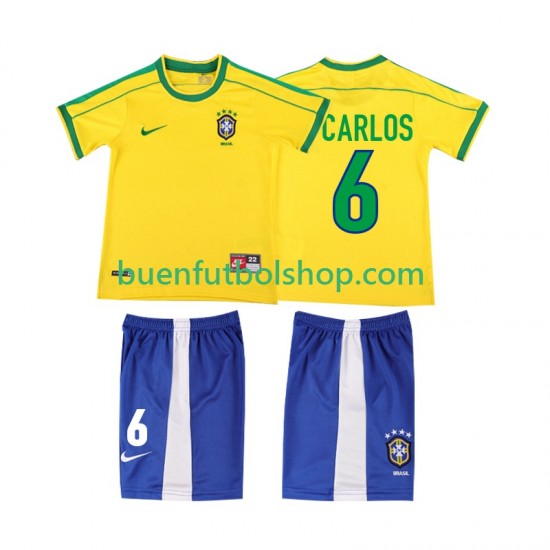 Camiseta de Fútbol Brasil Roberto Carlos 6 Retro 1998 Primera Equipación Manga Corta Niño Camiseta de Fútbol Brasil Roberto Carlos 6 Retro 1998 Primera Equipación Manga Corta Niño