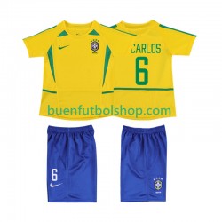 Camiseta de Fútbol Brasil Roberto Carlos 6 Retro 2002 Primera Equipación Manga Corta Niño