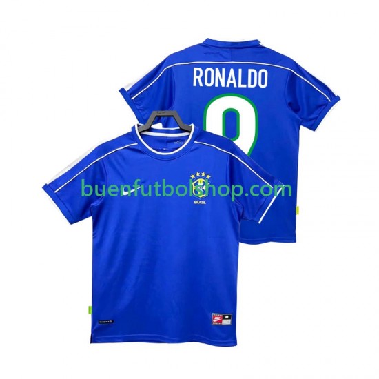 Camiseta de Fútbol Brasil Ronaldo 9 Retro 1998 Segunda Equipación Manga Corta Hombre Camiseta de Fútbol Brasil Ronaldo 9 Retro 1998 Segunda Equipación Manga Corta Hombre