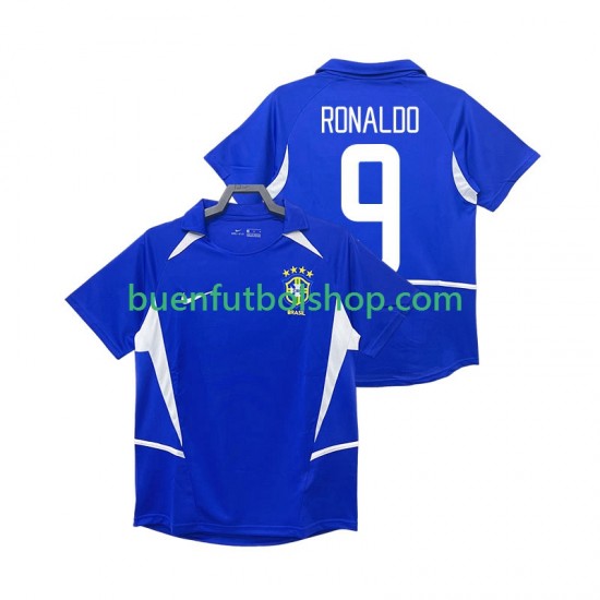 Camiseta de Fútbol Brasil Ronaldo 9 Retro 2002 Segunda Equipación Manga Corta Hombre Camiseta de Fútbol Brasil Ronaldo 9 Retro 2002 Segunda Equipación Manga Corta Hombre