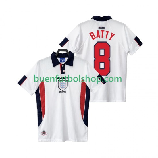 Camiseta de Fútbol Inglaterra BATTY 8 Retro 1998 Primera Equipación Manga Corta Hombre Camiseta de Fútbol Inglaterra BATTY 8 Retro 1998 Primera Equipación Manga Corta Hombre