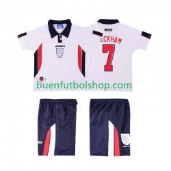 Camiseta de Fútbol Inglaterra Beckham 7 Retro 1998 Primera Equipación Manga Corta Niño