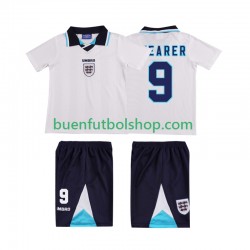 Camiseta de Fútbol Inglaterra SHEARER 9 Retro 1996 Primera Equipación Manga Corta Niño