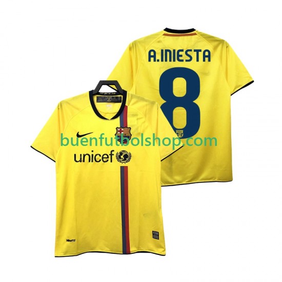 Camiseta de Fútbol FC Barcelona A INIESTA 8 Retro 2008 2009 Segunda Equipación Manga Corta Hombre