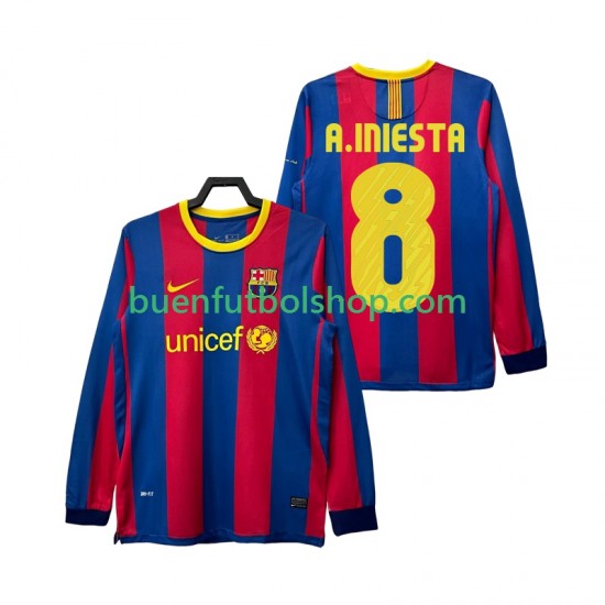 Camiseta de Fútbol FC Barcelona A INIESTA 8 Retro 2010 2011 Primera Equipación Manga Larga Hombre