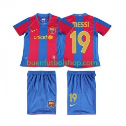 Camiseta de Fútbol FC Barcelona Lionel Messi 19 Retro 2007 2008 Primera Equipación Manga Corta Niño