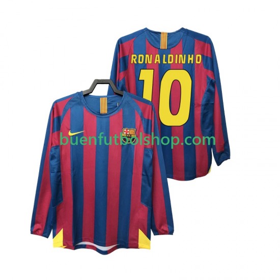 Camiseta de Fútbol FC Barcelona RONALDINHO 10 Retro 2005 2006 Primera Equipación Manga Larga Hombre
