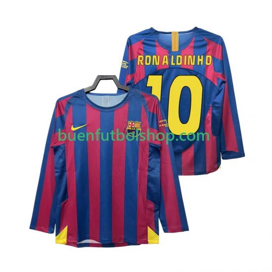 Camiseta de Fútbol FC Barcelona RONALDINHO 10 Retro Champions League 2005 2006 Primera Equipación Manga Larga Hombre