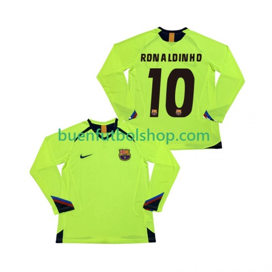 Camiseta de Fútbol FC Barcelona RONALDINHO 10 Retro 2005 2006 Segunda Equipación Manga Larga Hombre