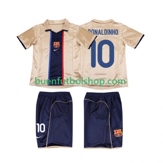 Camiseta de Fútbol FC Barcelona RONALDINHO 10 Retro 2001 2002 Segunda Equipación Manga Corta Niño