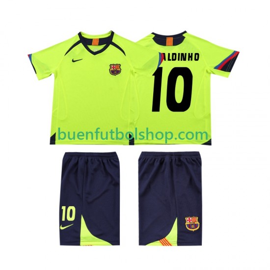 Camiseta de Fútbol FC Barcelona RONALDINHO 10 Retro 2005 2006 Segunda Equipación Manga Corta Niño