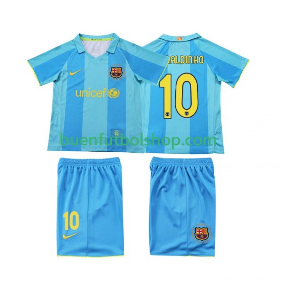 Camiseta de Fútbol FC Barcelona RONALDINHO 10 Retro 2007 2008 Segunda Equipación Manga Corta Niño