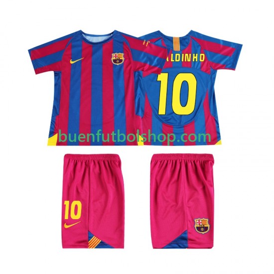 Camiseta de Fútbol FC Barcelona RONALDINHO 10 Retro Champions League 2005 2006 Primera Equipación Manga Corta Niño