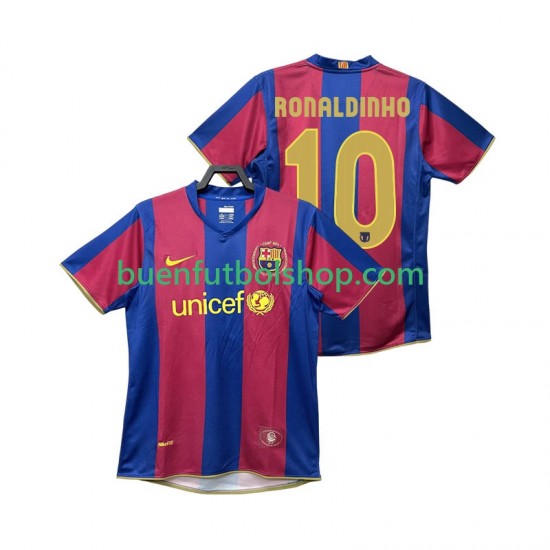 Camiseta de Fútbol FC Barcelona RONALDINHO 10 Retro 2007 2008 Primera Equipación Manga Corta Hombre