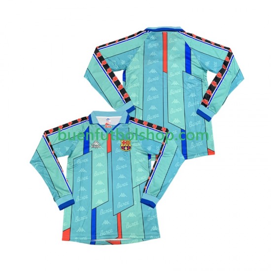 Camiseta de Fútbol FC Barcelona Retro 1996 1997 Segunda Equipación Manga Larga Hombre