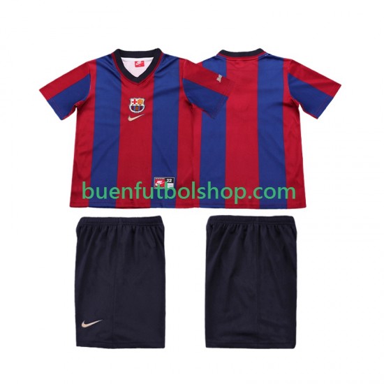 Camiseta de Fútbol FC Barcelona Retro 1998 1999 Primera Equipación Manga Corta Niño