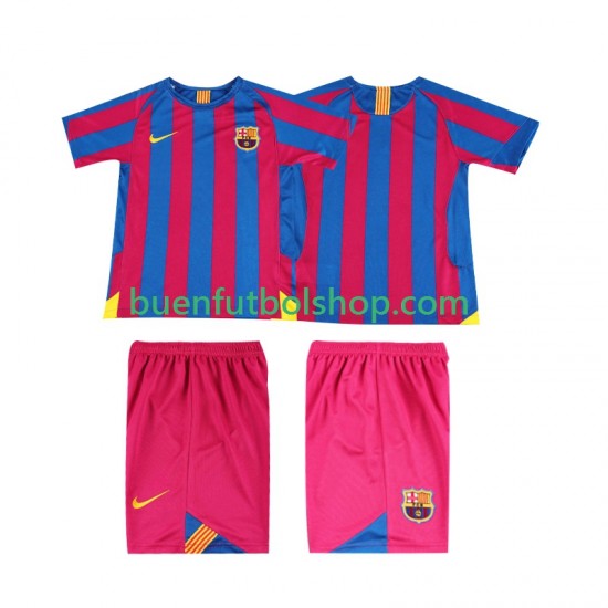 Camiseta de Fútbol FC Barcelona Retro 2005 2006 Primera Equipación Manga Corta Niño