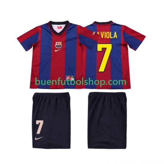 Camiseta de Fútbol FC Barcelona SAVIOLA 7 Retro 1998 1999 Primera Equipación Manga Corta Niño
