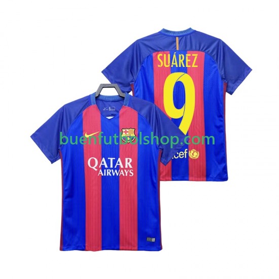 Camiseta de Fútbol FC Barcelona SUAREZ 9 Retro 2016 2017 Primera Equipación Manga Corta Hombre
