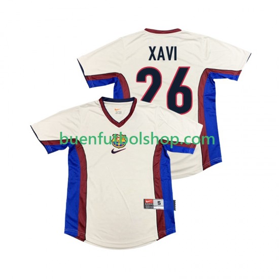 Camiseta de Fútbol FC Barcelona XAVI 26 Retro 1998 1999 Segunda Equipación Manga Corta Hombre