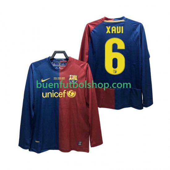 Camiseta de Fútbol FC Barcelona XAVI 6 Retro Champions League 2008 2009 Primera Equipación Manga Larga Hombre