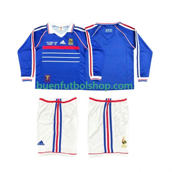 Camiseta de Fútbol Francia Retro 1998 Primera Equipación Manga Larga Niño