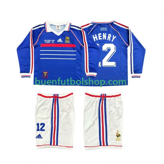 Camiseta de Fútbol Francia Henry 12 Retro 1998 Primera Equipación Manga Larga Niño
