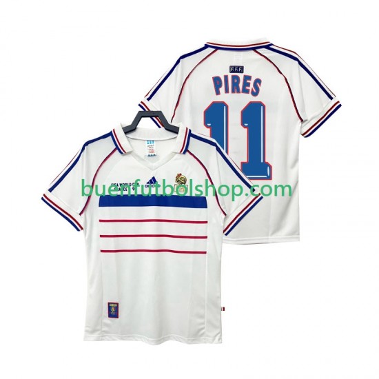 Camiseta de Fútbol Francia PIRES 11 Retro 1998 Segunda Equipación Manga Corta Hombre