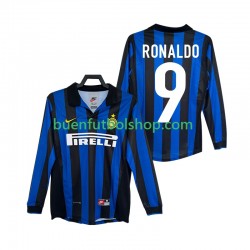 Camiseta de Fútbol Inter Milan Ronaldo 9 Retro 1998 1999 Primera Equipación Manga Larga Hombre