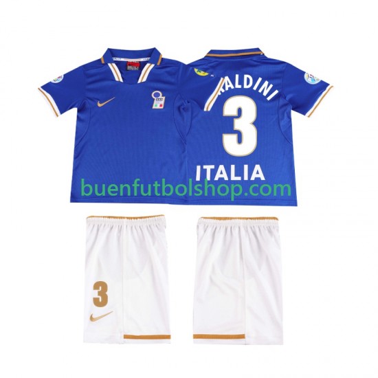 Camiseta de Fútbol Italia MALDINI 3 Retro 1996 Primera Equipación Manga Corta Niño