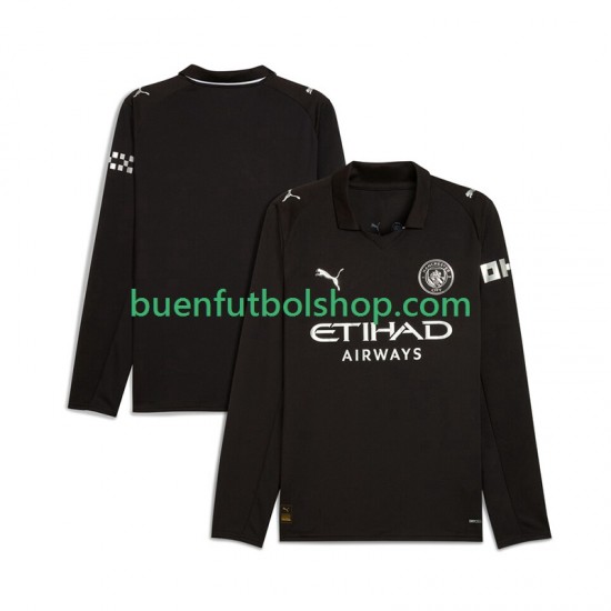 Camiseta de Fútbol Manchester City 2025-2026 Segunda Equipación Manga Larga Hombre