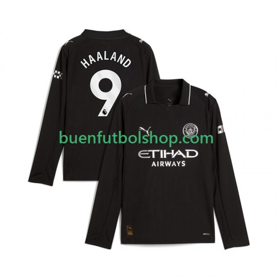 Camiseta de Fútbol Manchester City Erling Haaland 9 2025-2026 Segunda Equipación Manga Larga Hombre