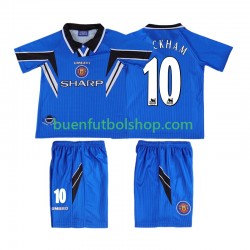 Camiseta de Fútbol Manchester United BECKHAM 10 Retro 1996 1998 Tercera Equipación Manga Corta Niño