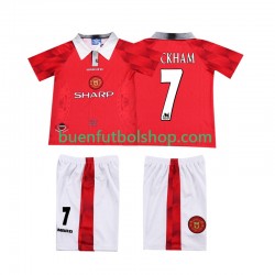Camiseta de Fútbol Manchester United BECKHAM 7 Retro 1996 1997 Primera Equipación Manga Corta Niño