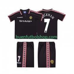 Camiseta de Fútbol Manchester United Beckham 7 Retro 1998 1999 Segunda Equipación Manga Corta Niño
