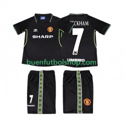 Camiseta de Fútbol Manchester United Beckham 7 Retro 1998 1999 Tercera Equipación Manga Corta Niño