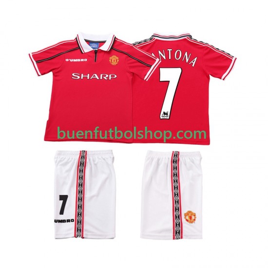 Camiseta de Fútbol Manchester United CONTONA 7 Retro 1998 1999 Primera Equipación Manga Corta Niño